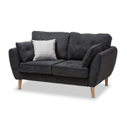 Baxton Studio Miranda Mid-Century Modern Dark Grey Upholstered Loveseat 145-8213